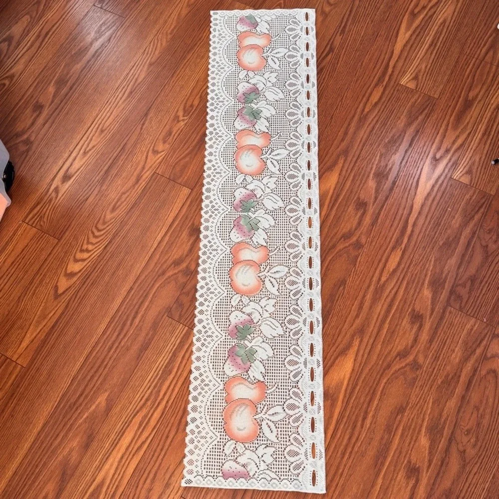 Vintage White Lace Table Runner Fruit Cottagecore Scalloped Edge 57 Inch
